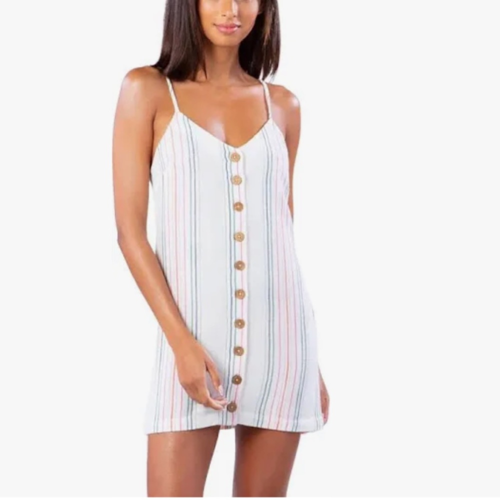 Rip Curl White Mini Dress with Multicolor Stripes